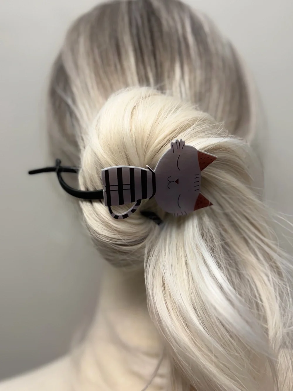 Cute Gray Cat Hair Claw Clip Kitty Novelty Hair Barrette Ponytail Accessory
